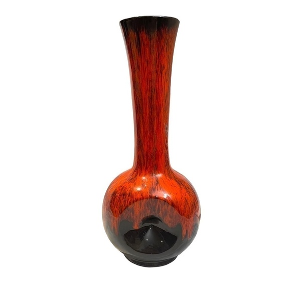 Vintage Red And Black Drip Pottery Vase - Picture 1 of 10